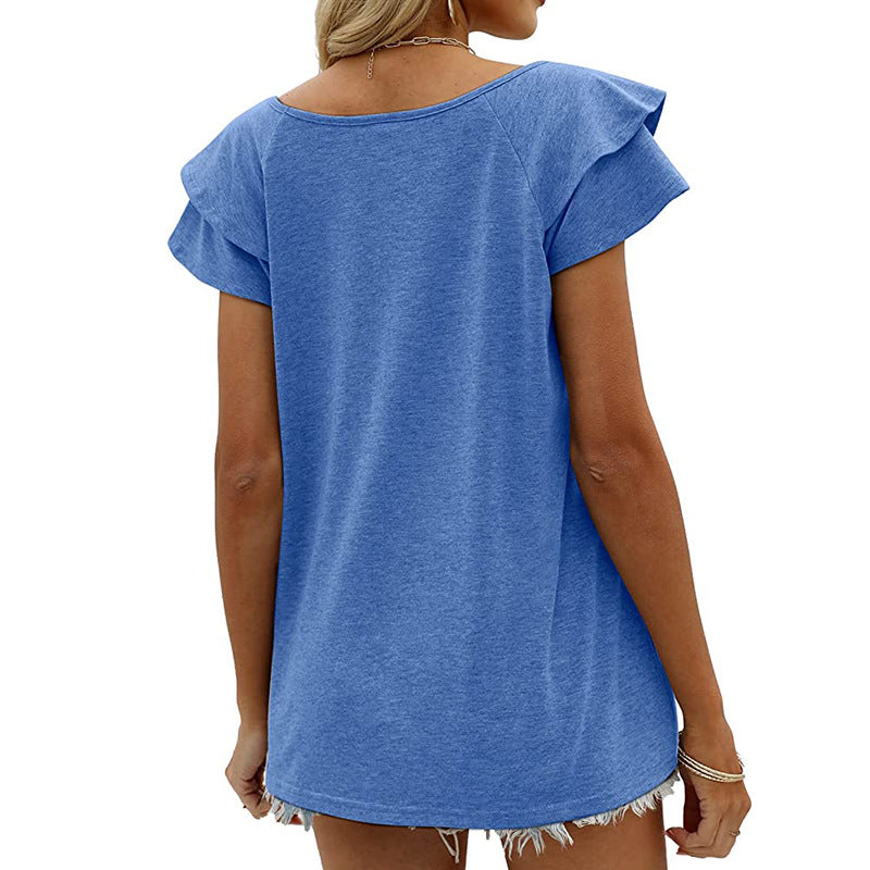 Double Flounce Short Sleeves Blouse