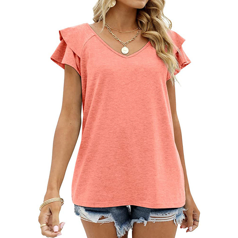 Double Flounce Short Sleeves Blouse
