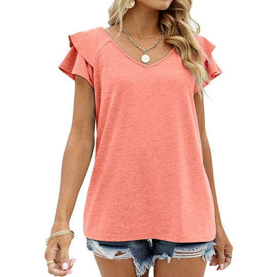 Double Flounce Short Sleeves Blouse