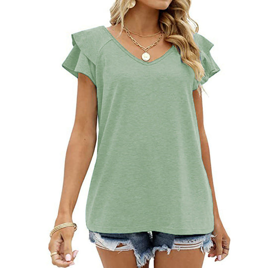 Double Flounce Short Sleeves Blouse