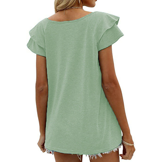 Double Flounce Short Sleeves Blouse