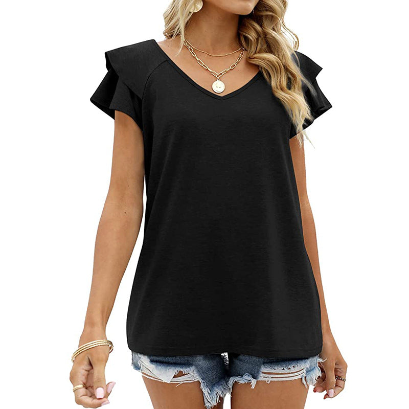 Double Flounce Short Sleeves Blouse