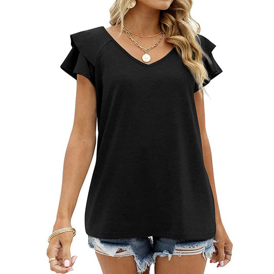 Double Flounce Short Sleeves Blouse