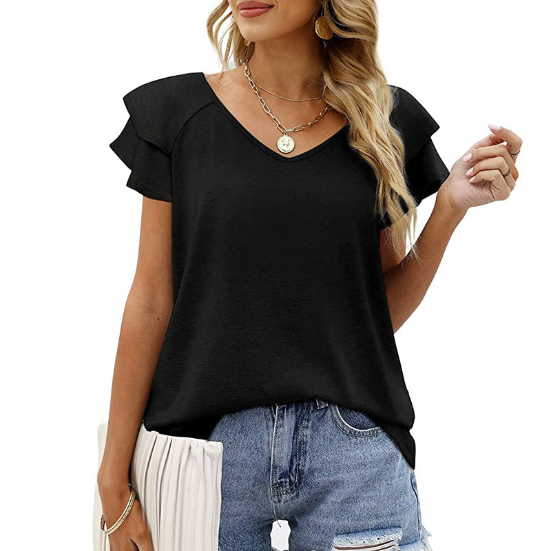 Double Flounce Short Sleeves Blouse