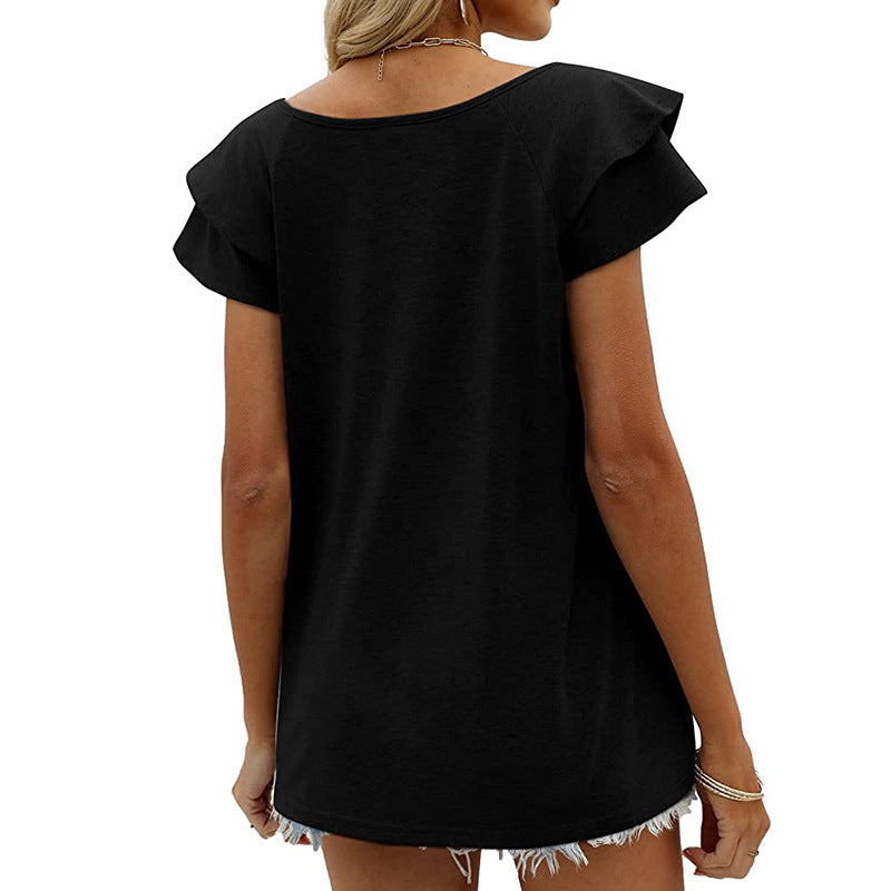 Double Flounce Short Sleeves Blouse