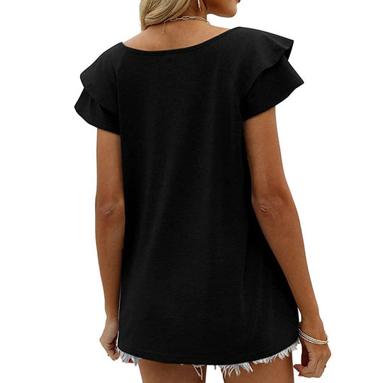 Double Flounce Short Sleeves Blouse
