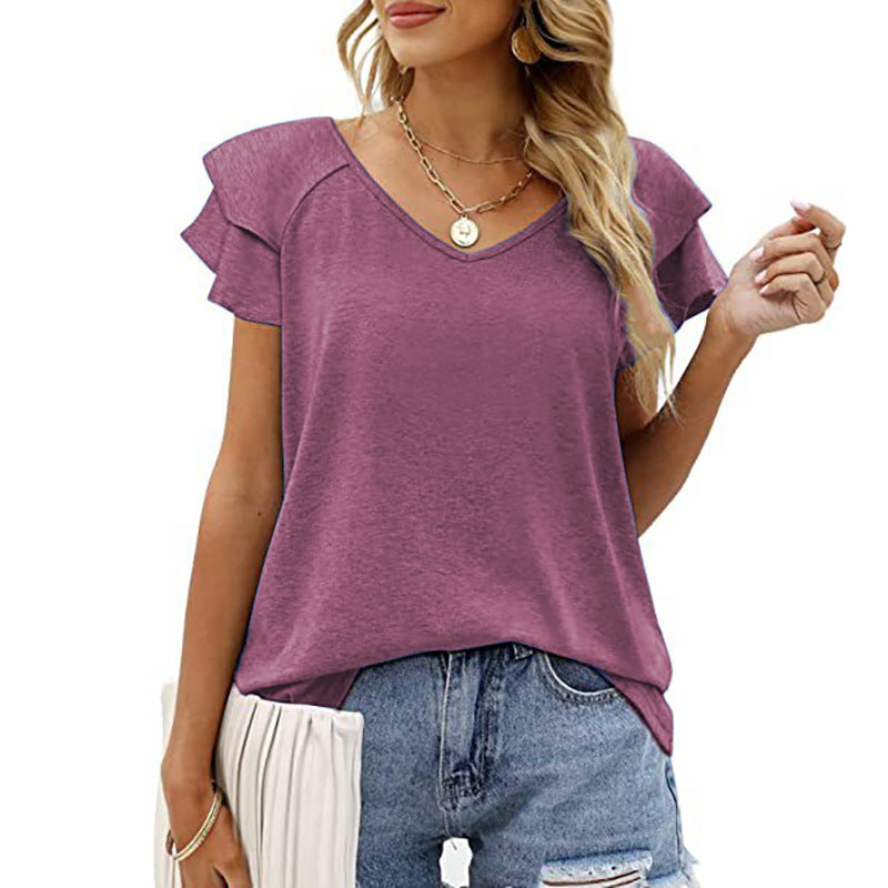 Double Flounce Short Sleeves Blouse