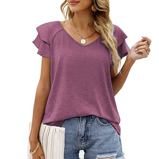 Double Flounce Short Sleeves Blouse