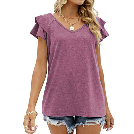 Double Flounce Short Sleeves Blouse