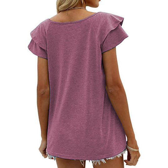 Double Flounce Short Sleeves Blouse