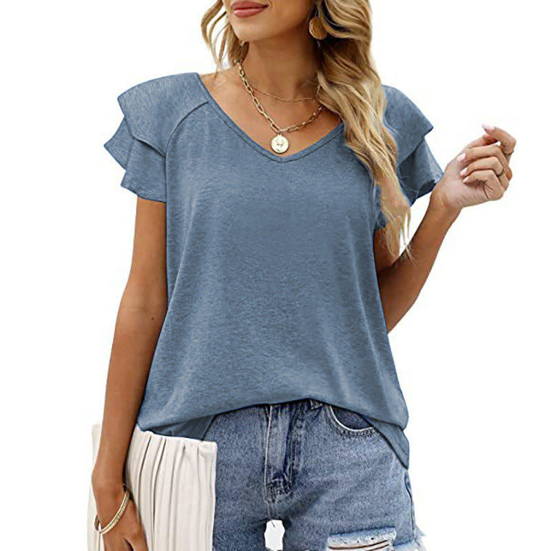 Double Flounce Short Sleeves Blouse