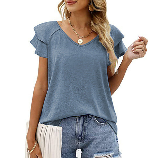 Double Flounce Short Sleeves Blouse