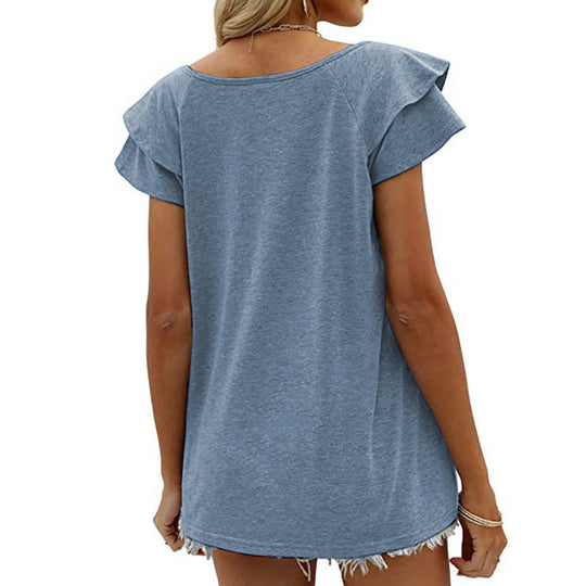 Double Flounce Short Sleeves Blouse