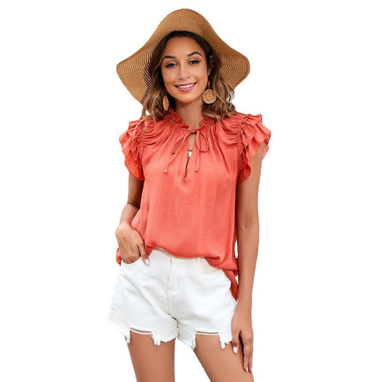 Flounce Short Sleeves Blouse