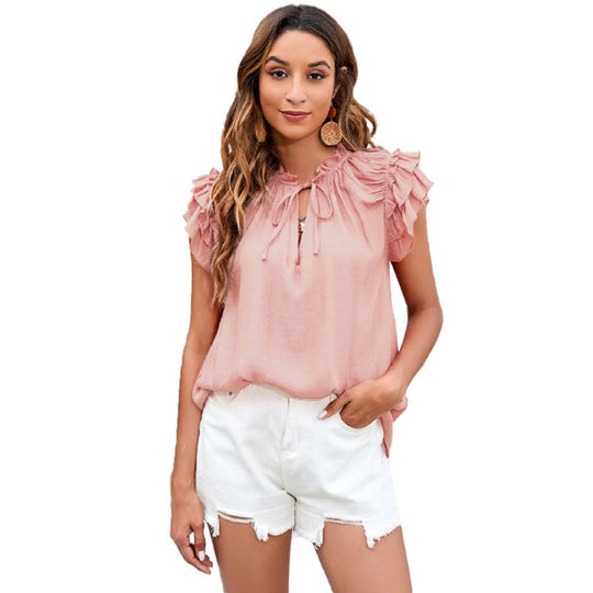 Flounce Short Sleeves Blouse