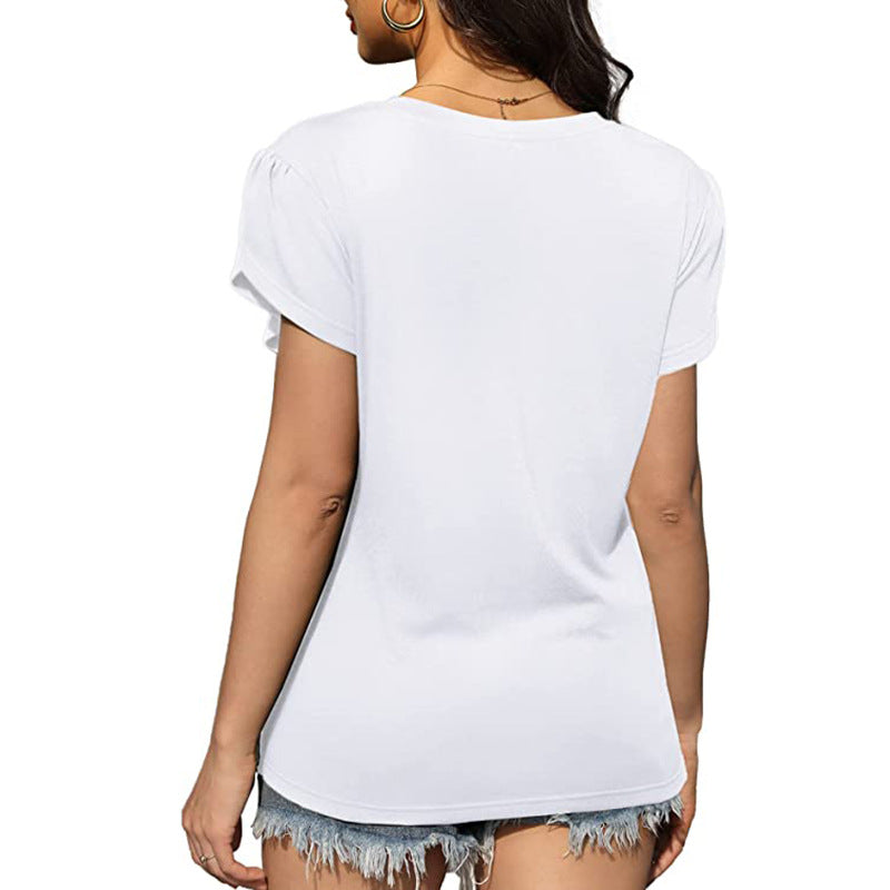 Ruffled Cross Hem Flounce Sleeves Blouse