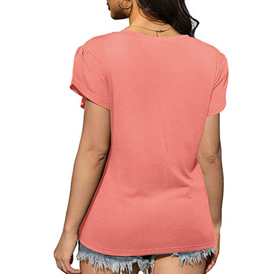 Cross Flounce Hem Short Sleeves Blouse