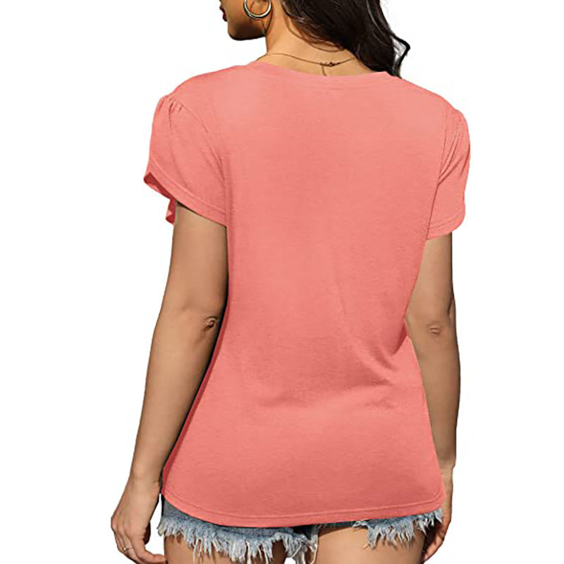Ruffled Cross Hem Flounce Sleeves Blouse