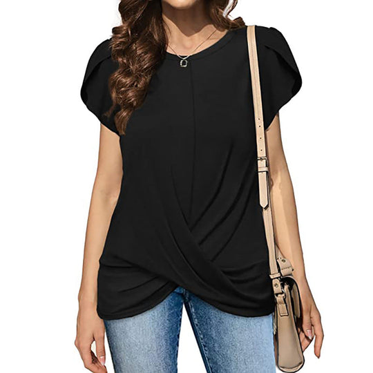 Ruffled Cross Hem Flounce Sleeves Blouse