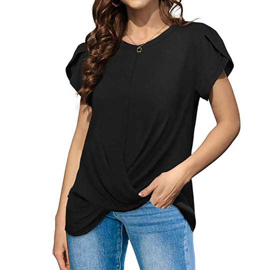 Ruffled Cross Hem Flounce Sleeves Blouse