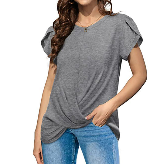 Ruffled Cross Hem Flounce Sleeves Blouse