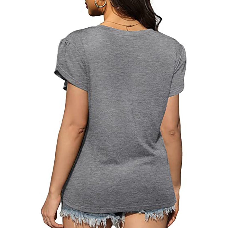 Ruffled Cross Hem Flounce Sleeves Blouse