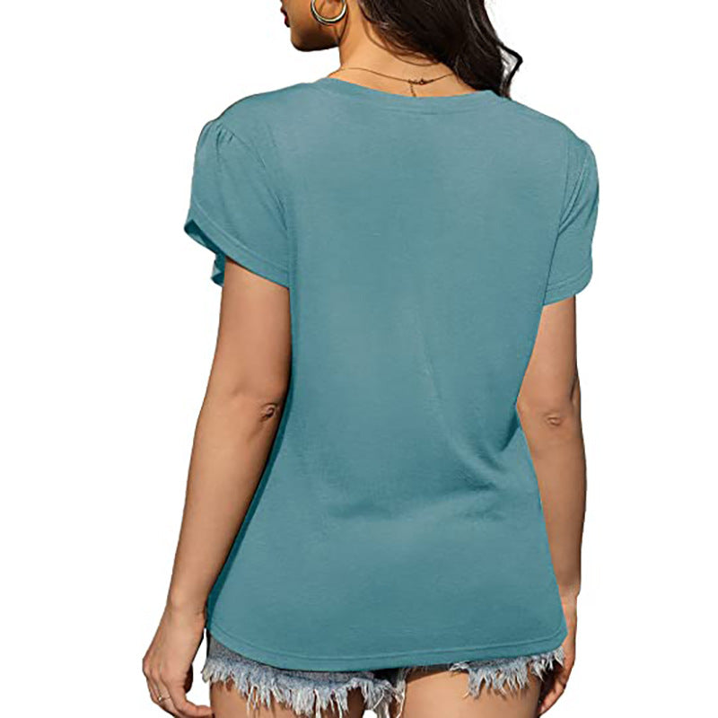 Ruffled Cross Hem Flounce Sleeves Blouse
