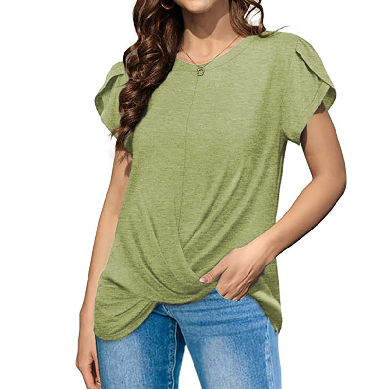Ruffled Cross Hem Flounce Sleeves Blouse