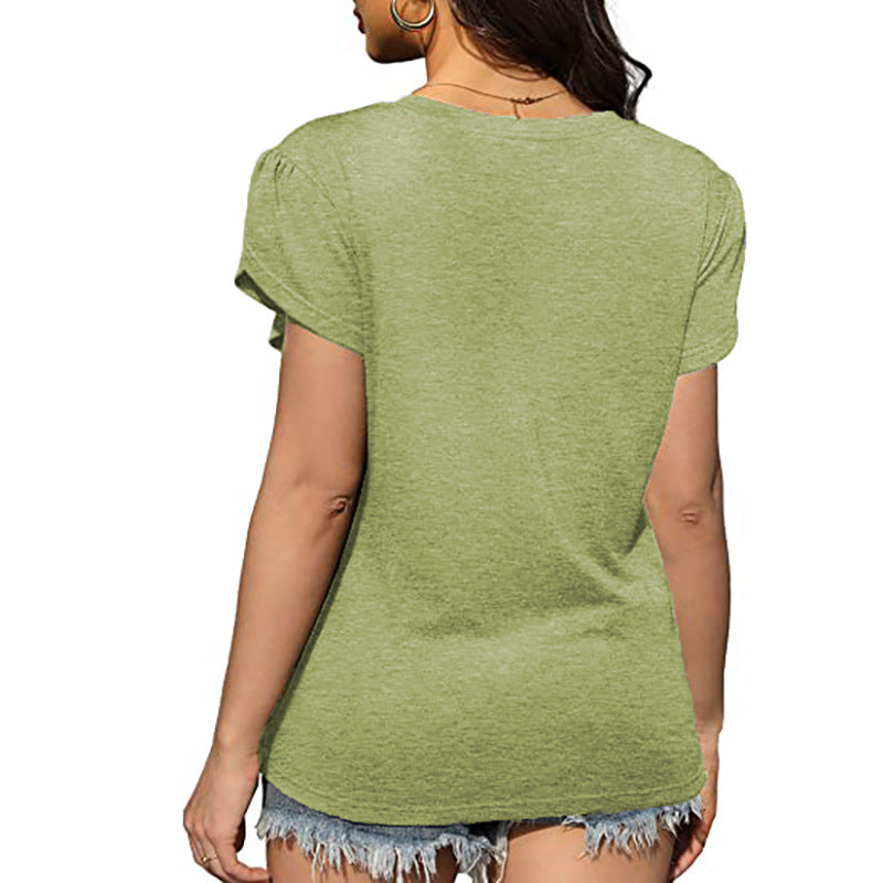 Ruffled Cross Hem Flounce Sleeves Blouse