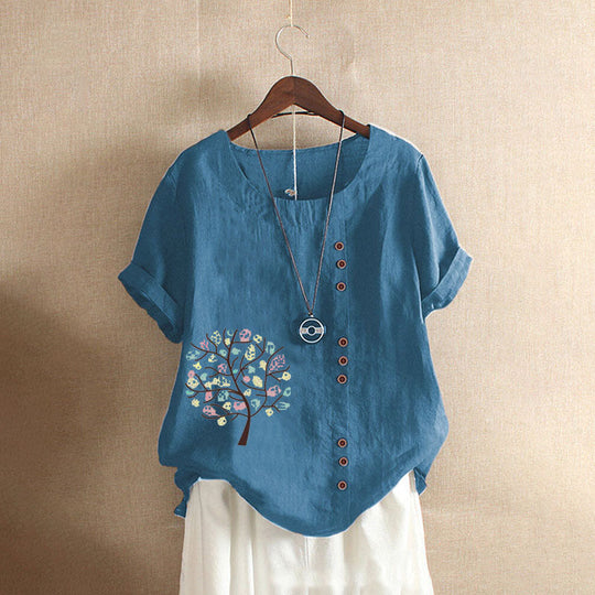 Vena™ Vintage Blouse With Tree Print
