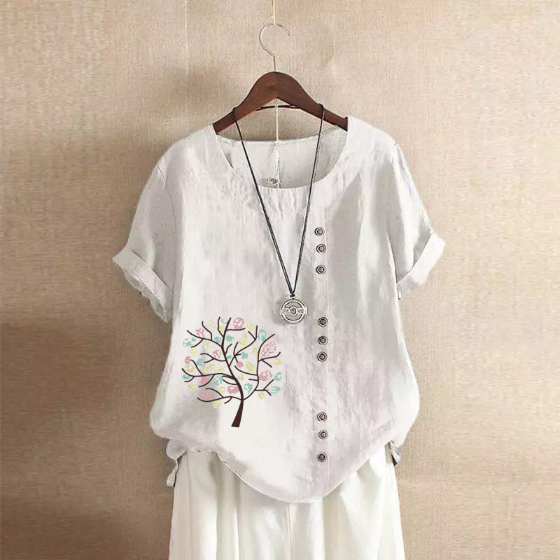 Vena™ Vintage Blouse With Tree Print