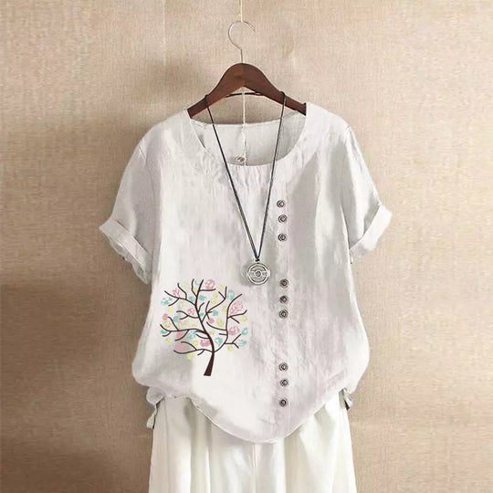 Vena™ Vintage Blouse With Tree Print