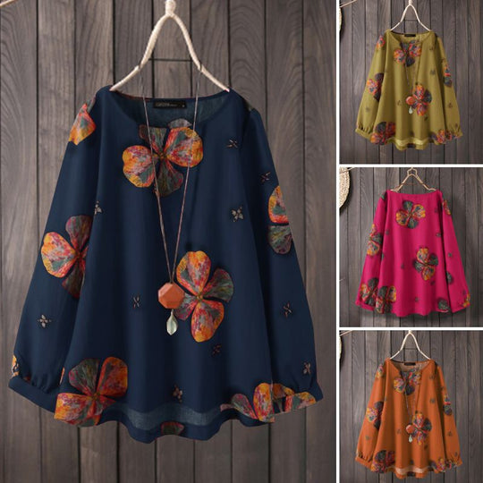 Flower Print Long Sleeves Blouse