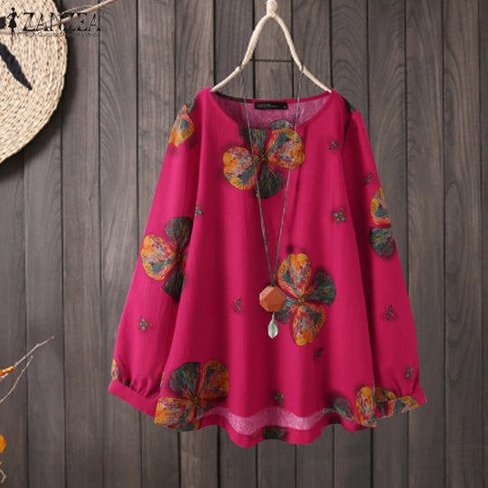 Flower Print Long Sleeves Blouse