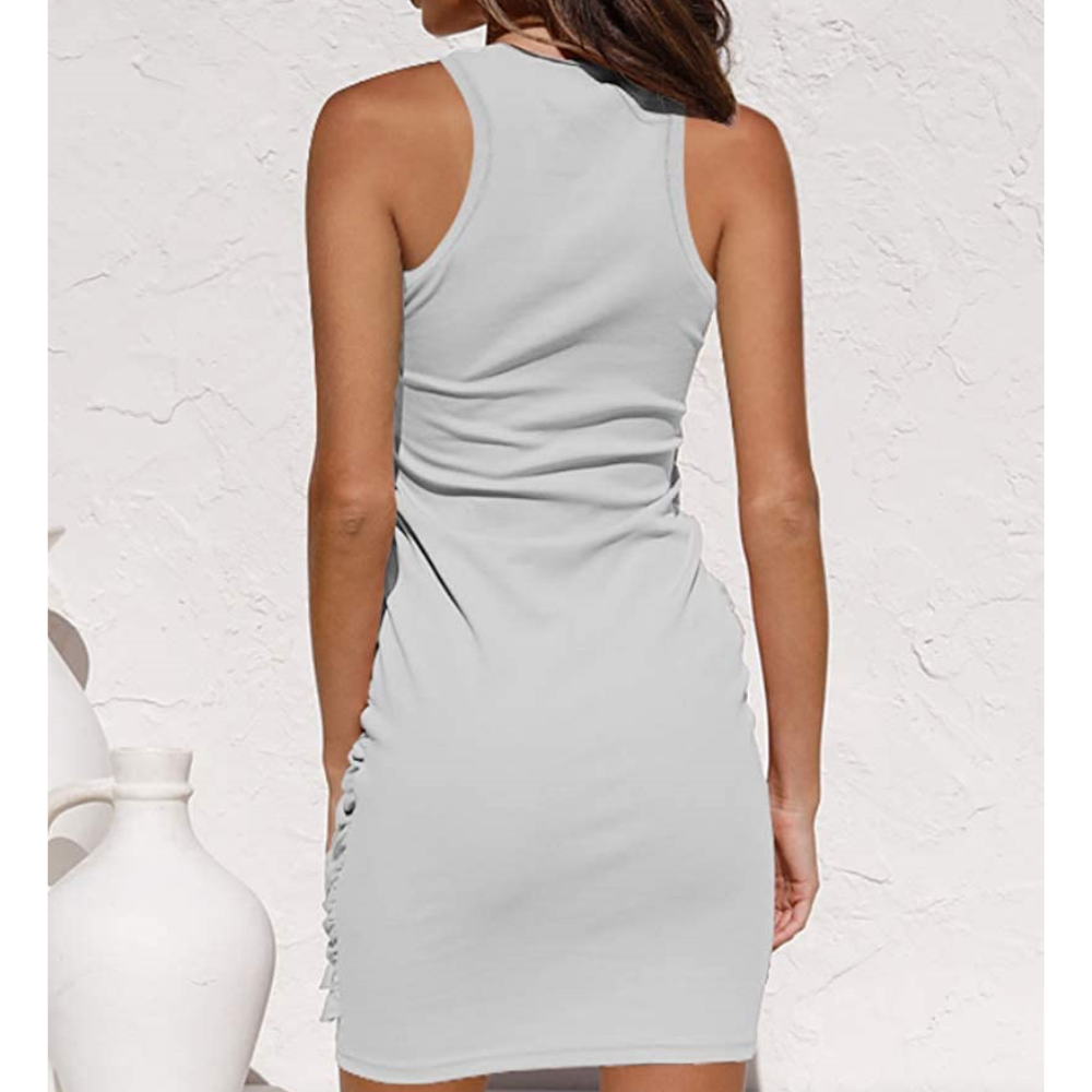 Side Knot Sleeves Less Bodycon Midi Dress