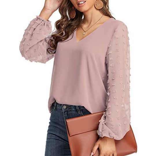 Semi-Formal V-neck Textured Sleeves Blouse