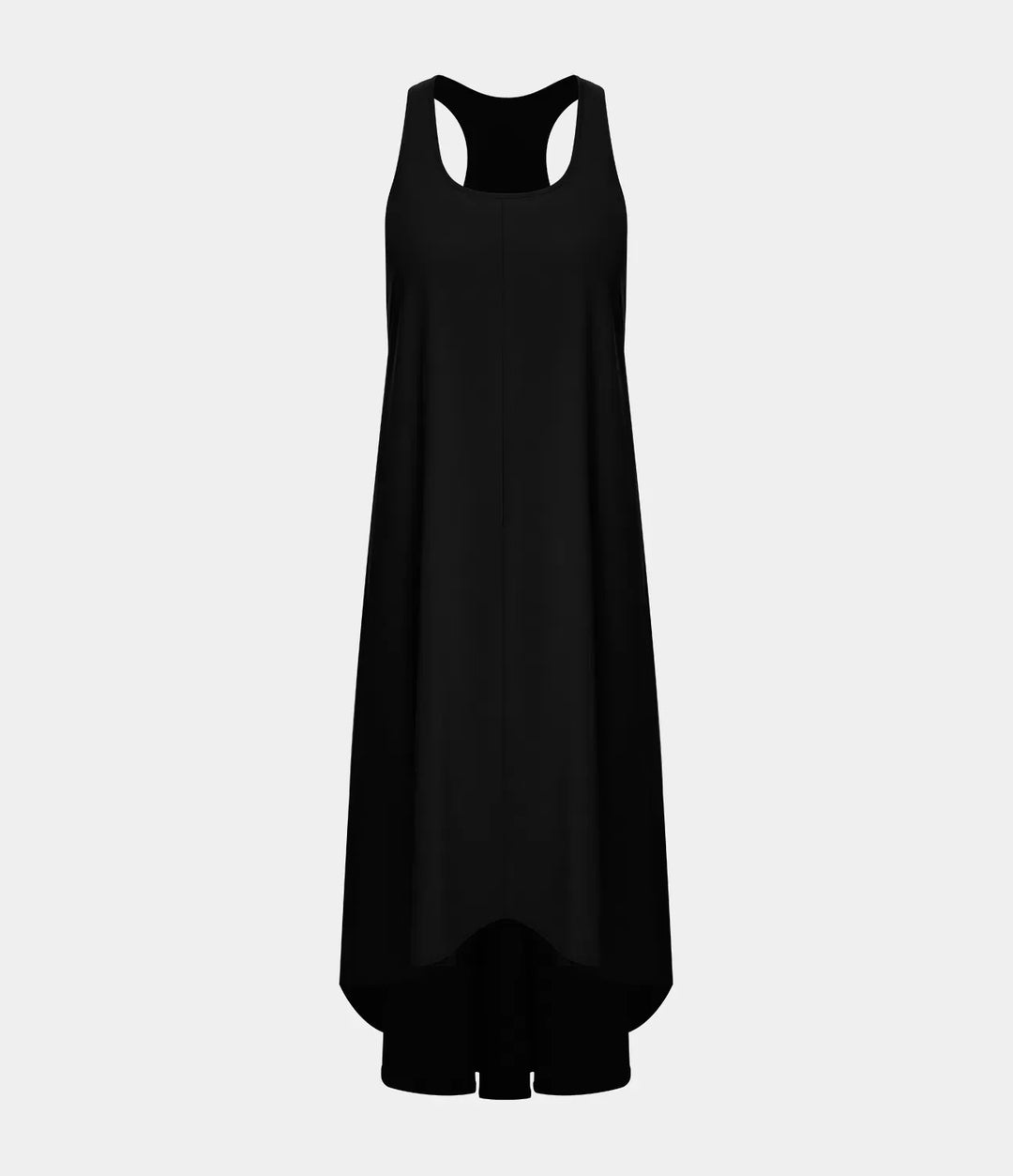 Midi Casual Dress With Backless Racerback And Side Pocket
