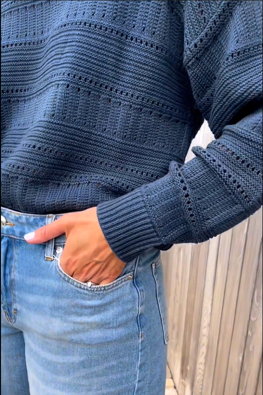 Women's casual crochet solid color knitted sweater