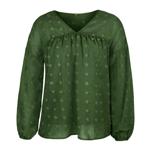 V-Neck Polka Dots Ruffled Blouse