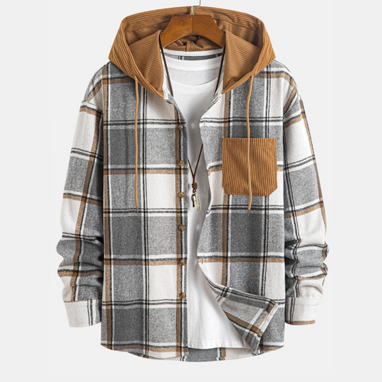 Laurent™ - Plaid corduroy hooded shirt