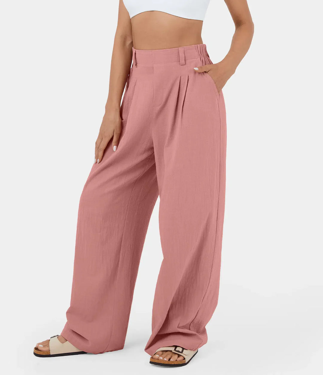 Flowy Solid Palazzo Pants With Side Pockets
