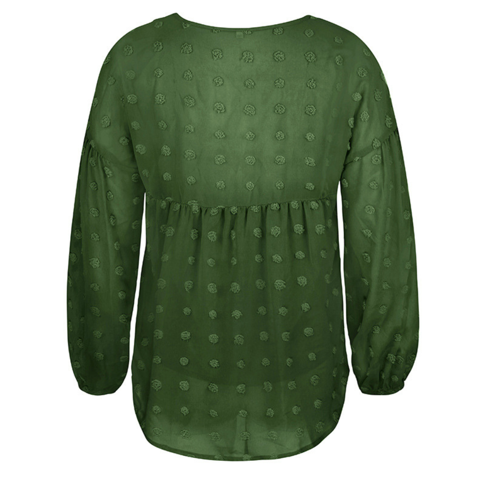 V-Neck Polka Dots Ruffled Blouse