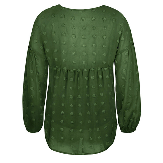 V-Neck Polka Dots Ruffled Blouse