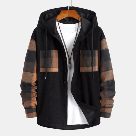Laurent™ - Plaid corduroy hooded shirt