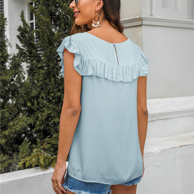 Flounce Lace Neck Design Sleeves Less Blouse