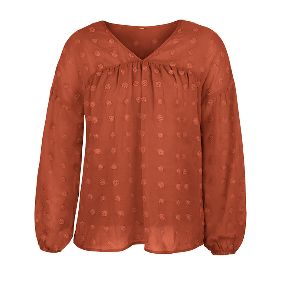 V-Neck Polka Dots Ruffled Blouse