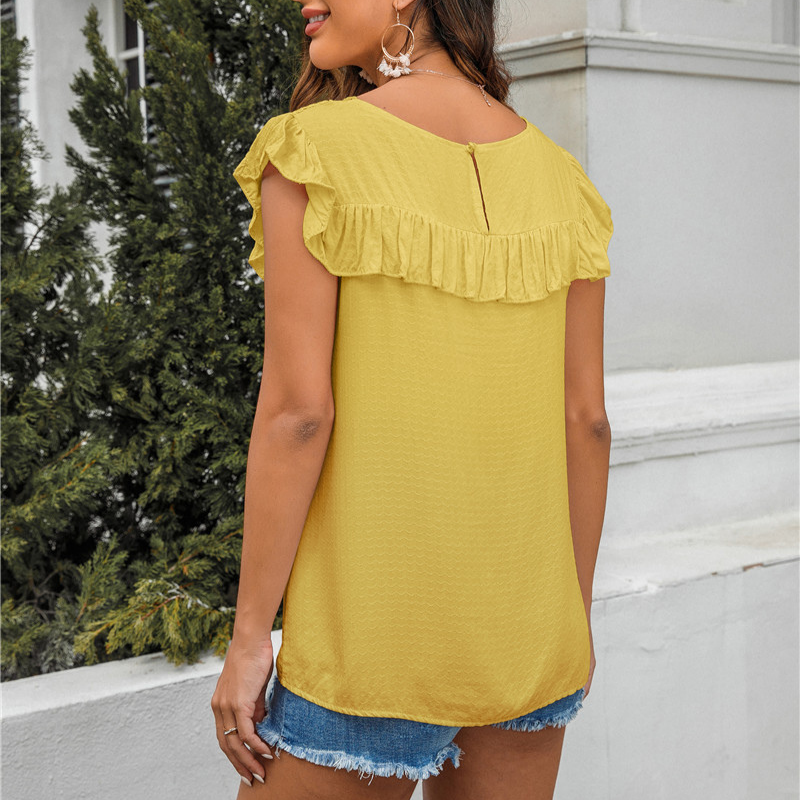 Flounce Lace Neck Design Sleeves Less Blouse