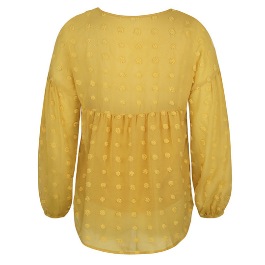 V-Neck Polka Dots Ruffled Blouse