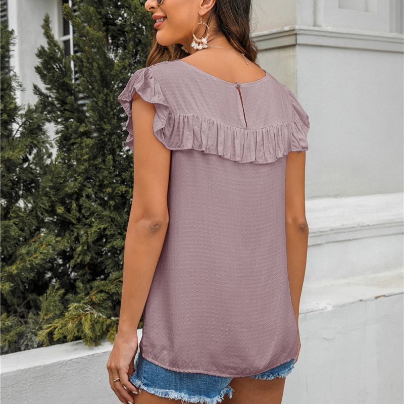 Flounce Lace Neck Design Sleeves Less Blouse