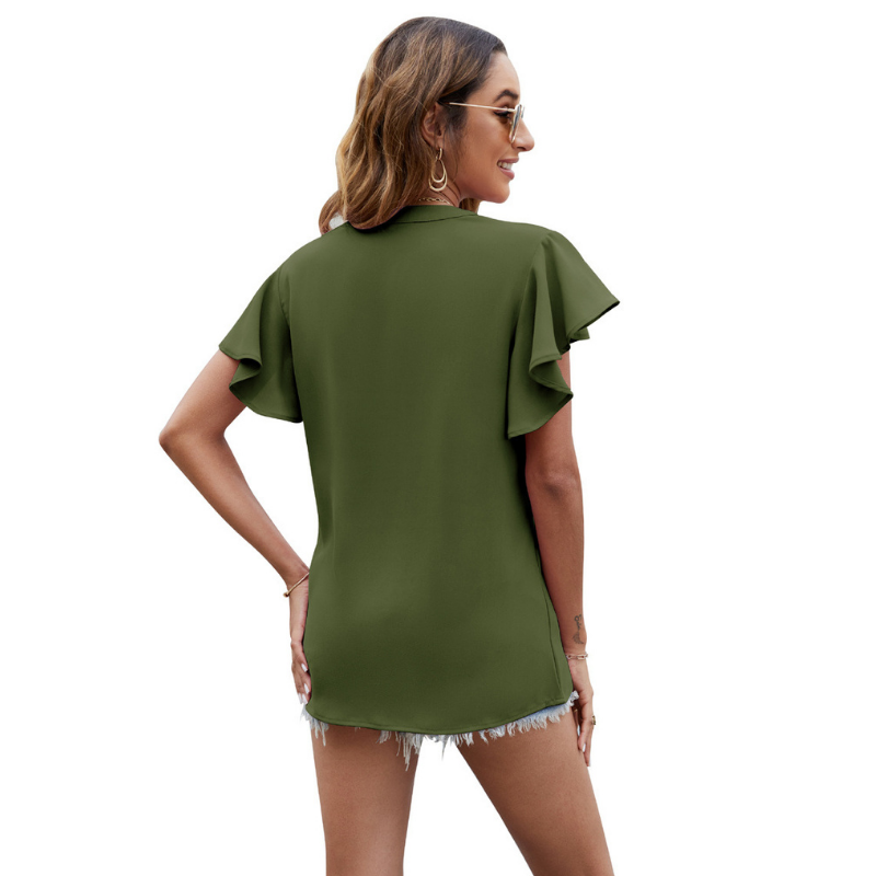 Flounce Sleeves Semi Collar Blouse
